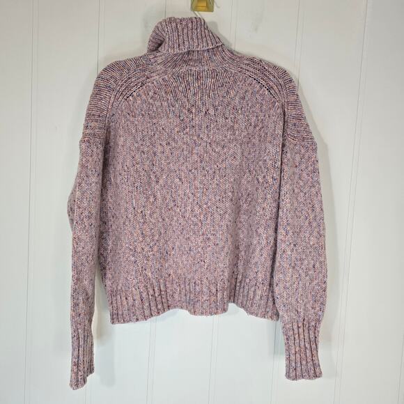 J Crew Pink TurtleNeck Sweater Wool Blend Boxy Cropped Pink Multi Size XL - Picture 2 of 7